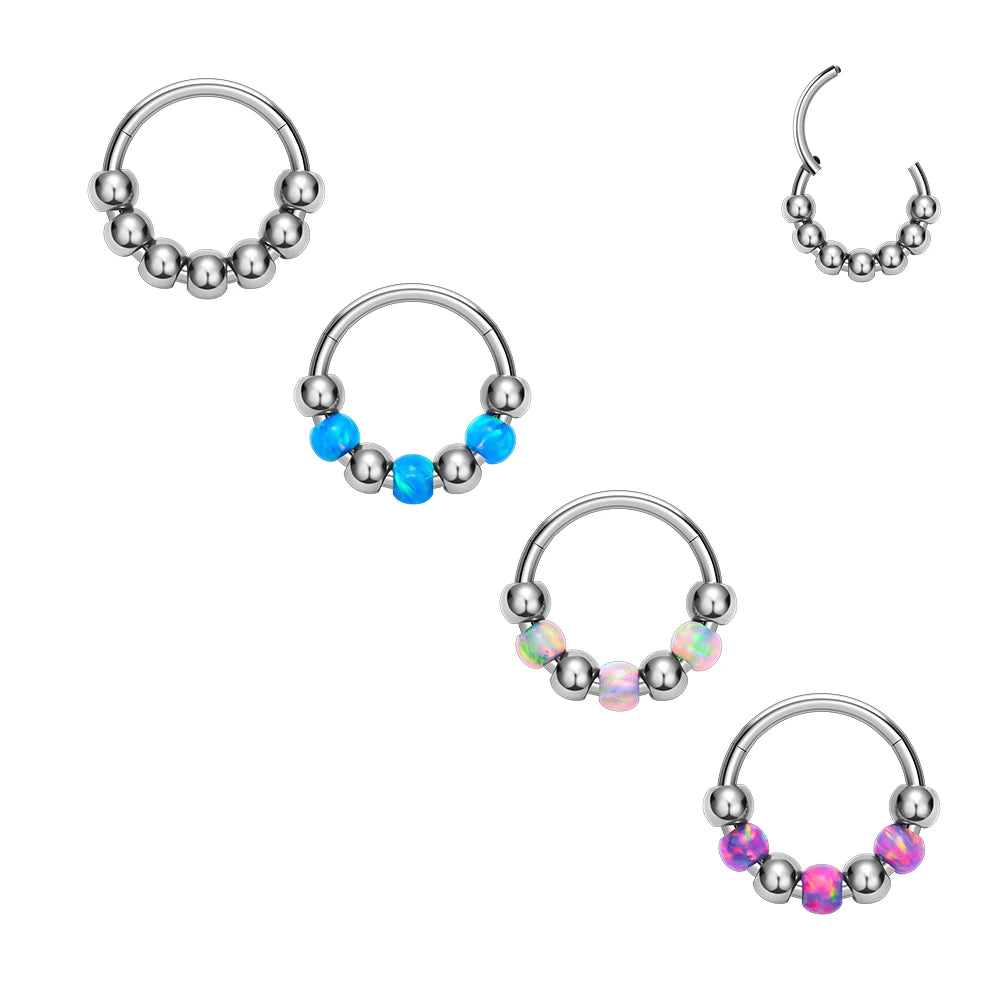 Hot Sale ASTM F136 Titanium Hinged Segment Septum Hoop Captive Opal Bead Nose Ring Ear Helix Tragus Labret Body Piercing Jewelry
