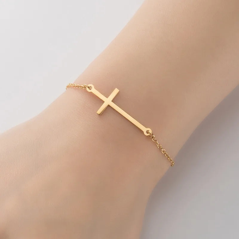 Fashion Waterproof Perfect Design 18k Gold Plated Cross Bracelet Stainless Steel Titanium Exquisite Jewelry for Women Gift