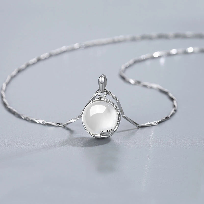 Fine Gemstone Jewelry 925 Sterling Silver Women Fine Chalcedony Round Disc Pendant Necklace for Gift