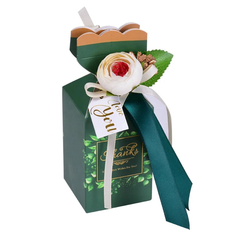 China Suppliers Yiwu Retail Paper Material Wholesale European Creative Empty Chocolate Fancy Flower Green Wedding Favor Gift Box