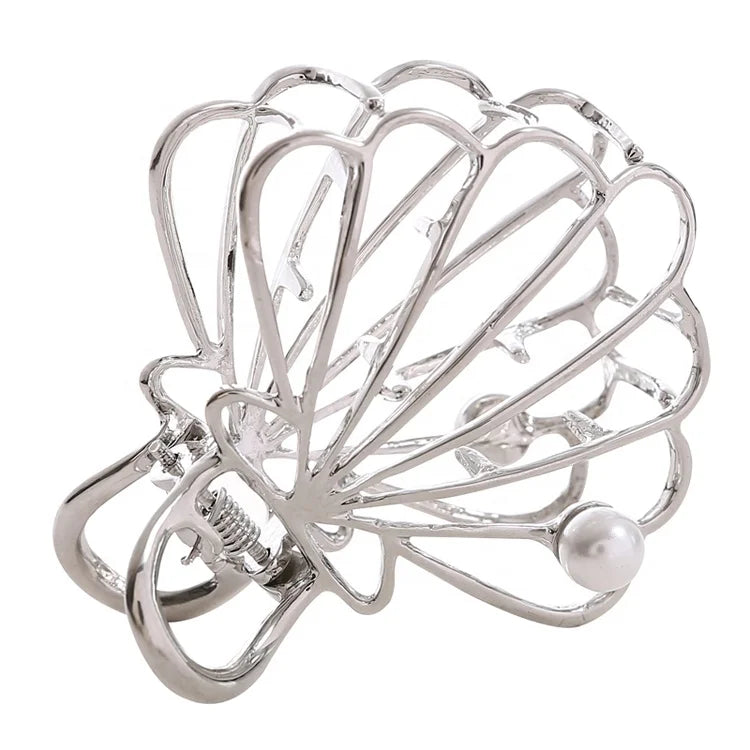 MIO Custom Most Popular Simple Hollow Metal Hair Claw Clip Vintage Pearl Shell Hair Claw Clips for Girls