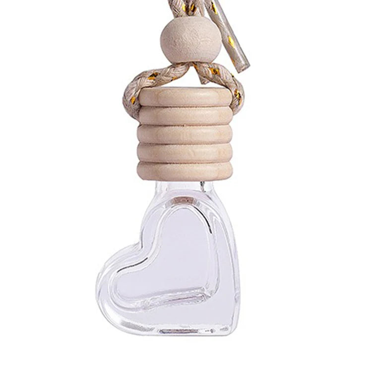 6ml Heart Shape Portable Glass Mini Perfume Bottle Aromatherapy Car Hanging Perfume Diffuser With Wooden Diffuser Cap MegaBDM