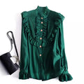 S-XXL High End Standing Collar Top With Wooden Ear Edge for Women's Shirt