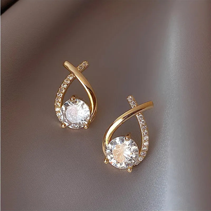Korean Style Fashion Jewelry Earrings Zircon Crawler Earrings Water Drop Shape Shinny Cross Zircon Earrings for Woman
