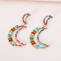 Elegant Crystal Moon Dangle Earrings Colored Rhinestone Crystal Moon Shaped Earrings for Women