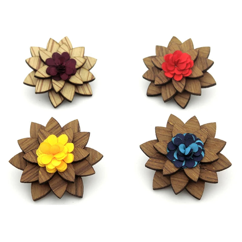 Handmade Wooden Brooch Wedding Brooches Retro Lapel Pins for Men