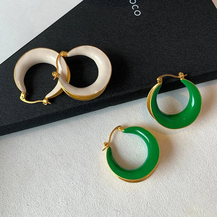 Brass Plated Enamel Colorful Metal Frosted Unique Hoop Earrings for Women Gift Jewelry Custom
