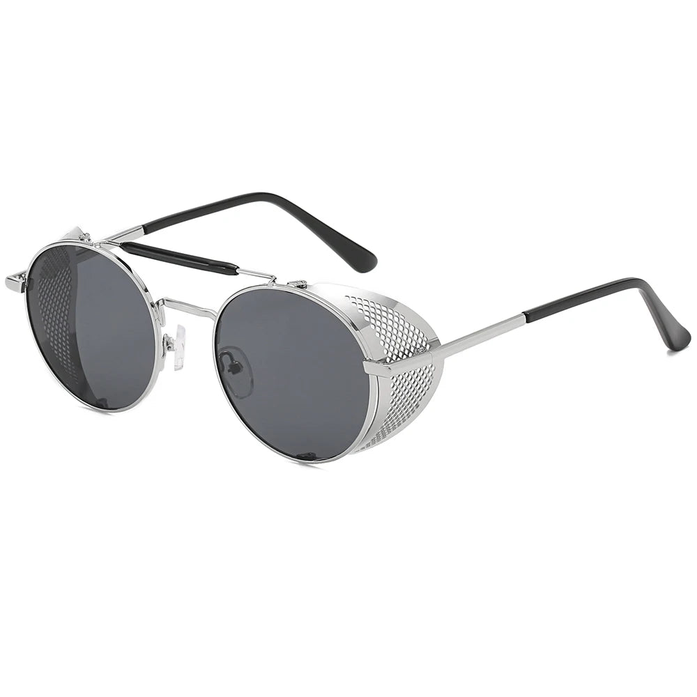 Superhot Eyewear 11461 Gothic Side Shield Round Metal Steampunk Sunglasses