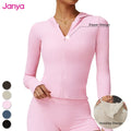 Janya Women's Zipper Long-Sleeve Sports Coat Running Gym Yoga Sportswear Tight Slim Soft Top Quick Dry Sports Jackets for Women