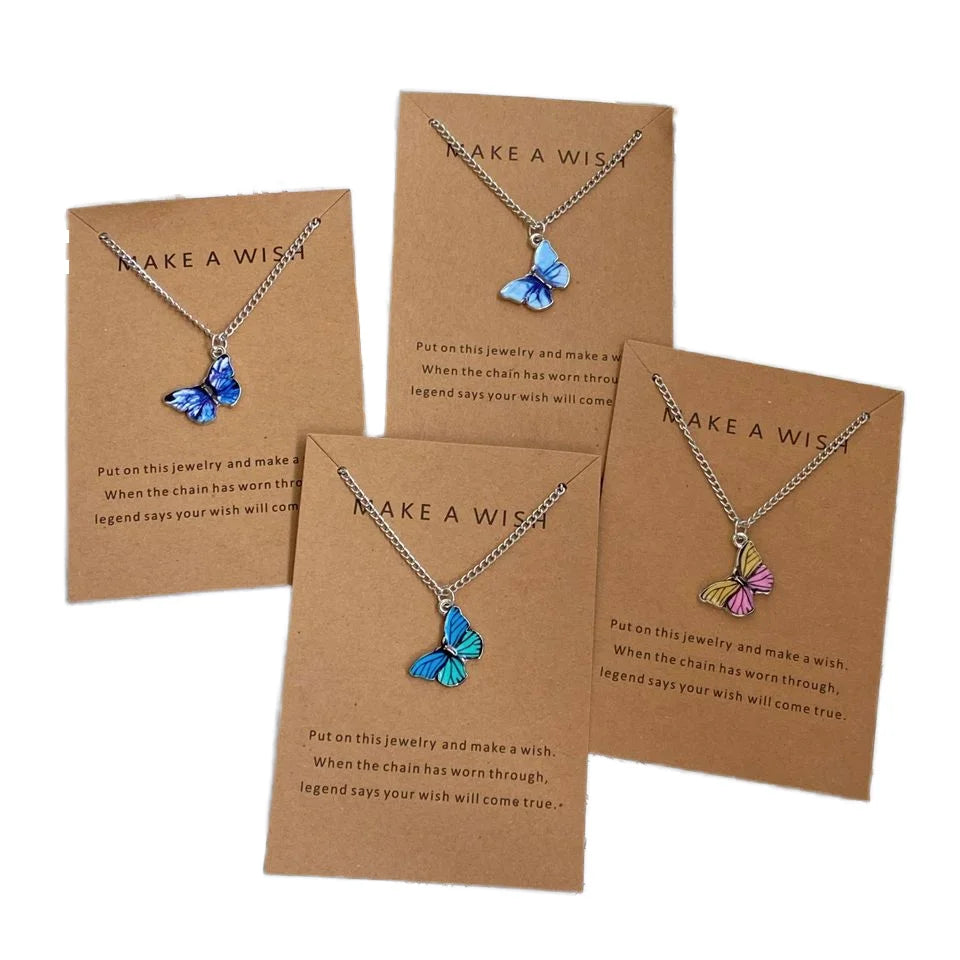 Silver Gold Plated Butterfly Necklace Colorful Enamel Butterfly Statement Pendant Necklace Women Gift Jewelry With Card