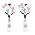Wholesale Heart-Shaped Retractable Badge Holder with NICU Footprint Sparkles Nurse Accessory Gift