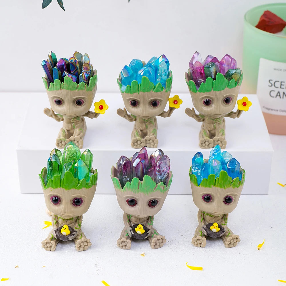 Healing Cute Crystal Carvings Wholesale Grute with Aura Teeth Top for Decoration