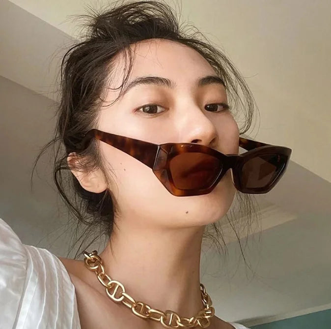 New Trendy Fashion Women Shades Cat Eye Sunglasses Unique Irregular Shaped Sunglasses Lentes De Sol Para Mujer