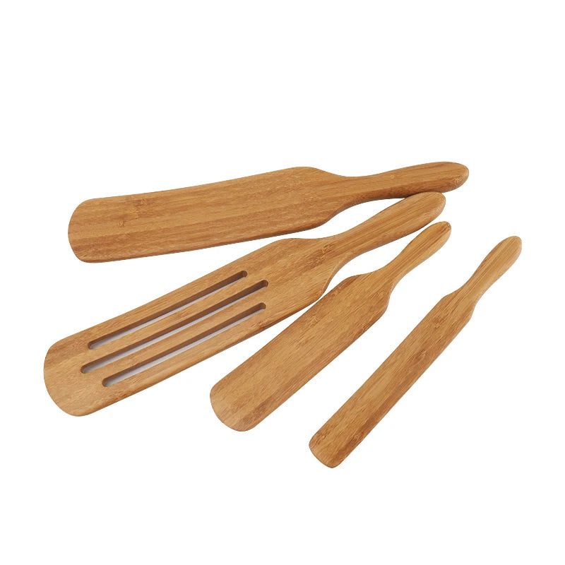 4 Pcs Bamboo Spurtle Set Kitchen Tools Stirring Mixing Serving Slotted Spurtle Spatula Wooden Cooking Utensils Set