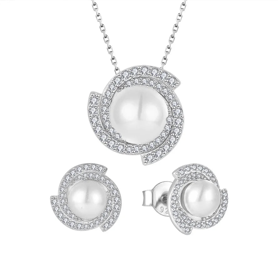 YILUN Rhodium Plated Classic Freshwater Pearl Jewelry Silver S925 Set
