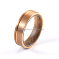Unisex 6mm Tungsten Wood Inner Ring Whiskey Barrel Offsetting Grooved Design Rose Gold Accent for Men's Engagement Party Rings