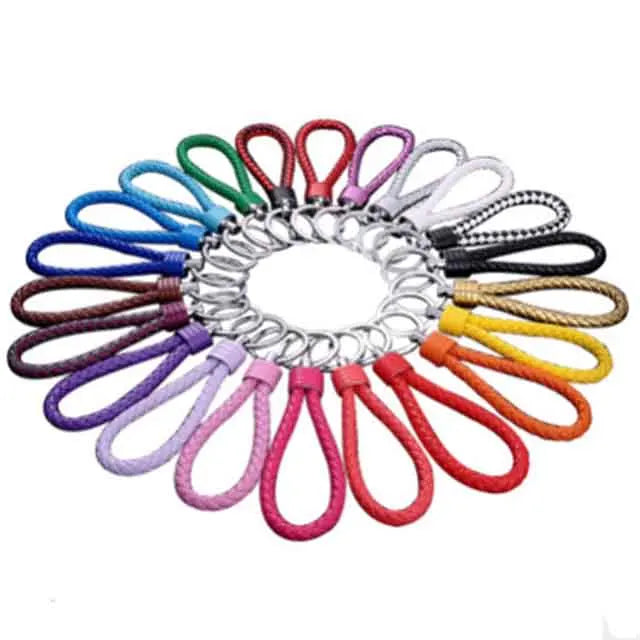 20 Pcs Colorful Braided Leather Key Chain Weave Leather Strap Key Ring