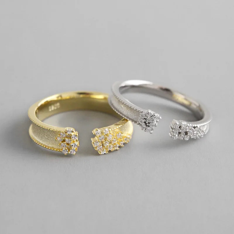 S925 Sterling Silver Frosted Ins Smart Ring Star Inlaid Zircon Rings for Women Adjustable Designer Fine Jewelry Ring Wholesale