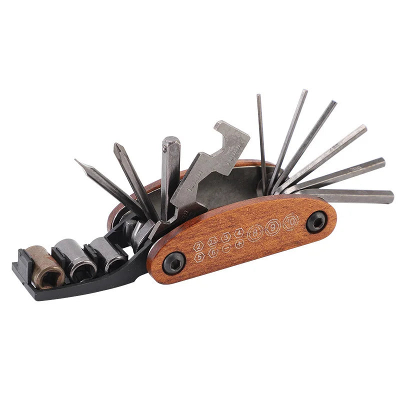 Promotional Gift Custom Logo 16-in-1 Multi-Function Carbon Steel/Wood Spanner Screw Driver with Hex Key Black/Silver