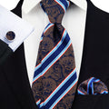 Classic Striped Mens Tie Set for Men Silk Polyester Necktie Pocket Square and Cufflinks Set for Business Suit Accessories