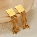 Women's Trendy Tassel Earrings 18K Gold Stainless Steel Geometric Earrings with Long Tassel Pendant Waterproof Fashion Jewelry