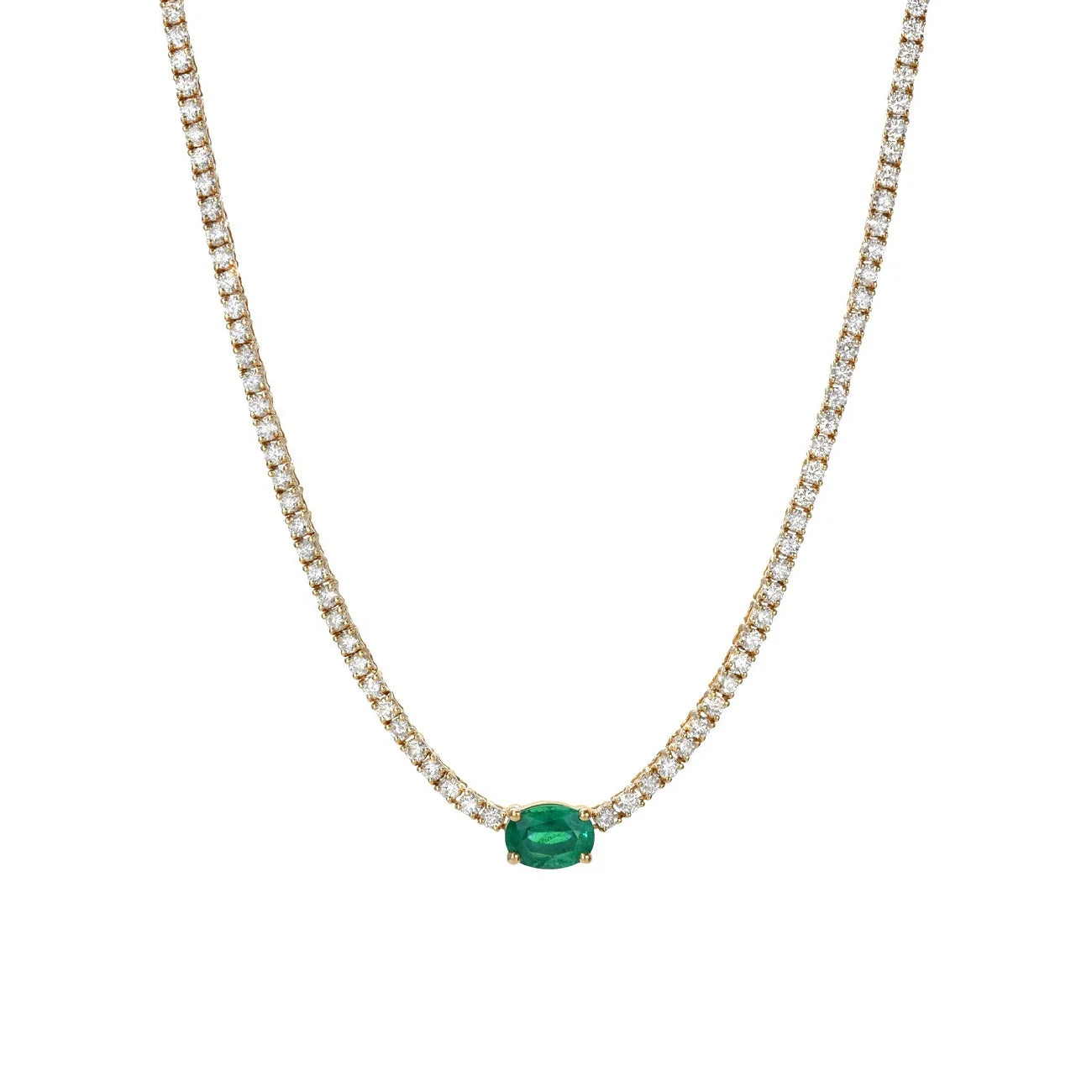 LOZRUNVE 925 Sterling Silver 14k 18k Gold Emerald Oval Heart Centre Tennis Necklace Choker Luxury Jewelry