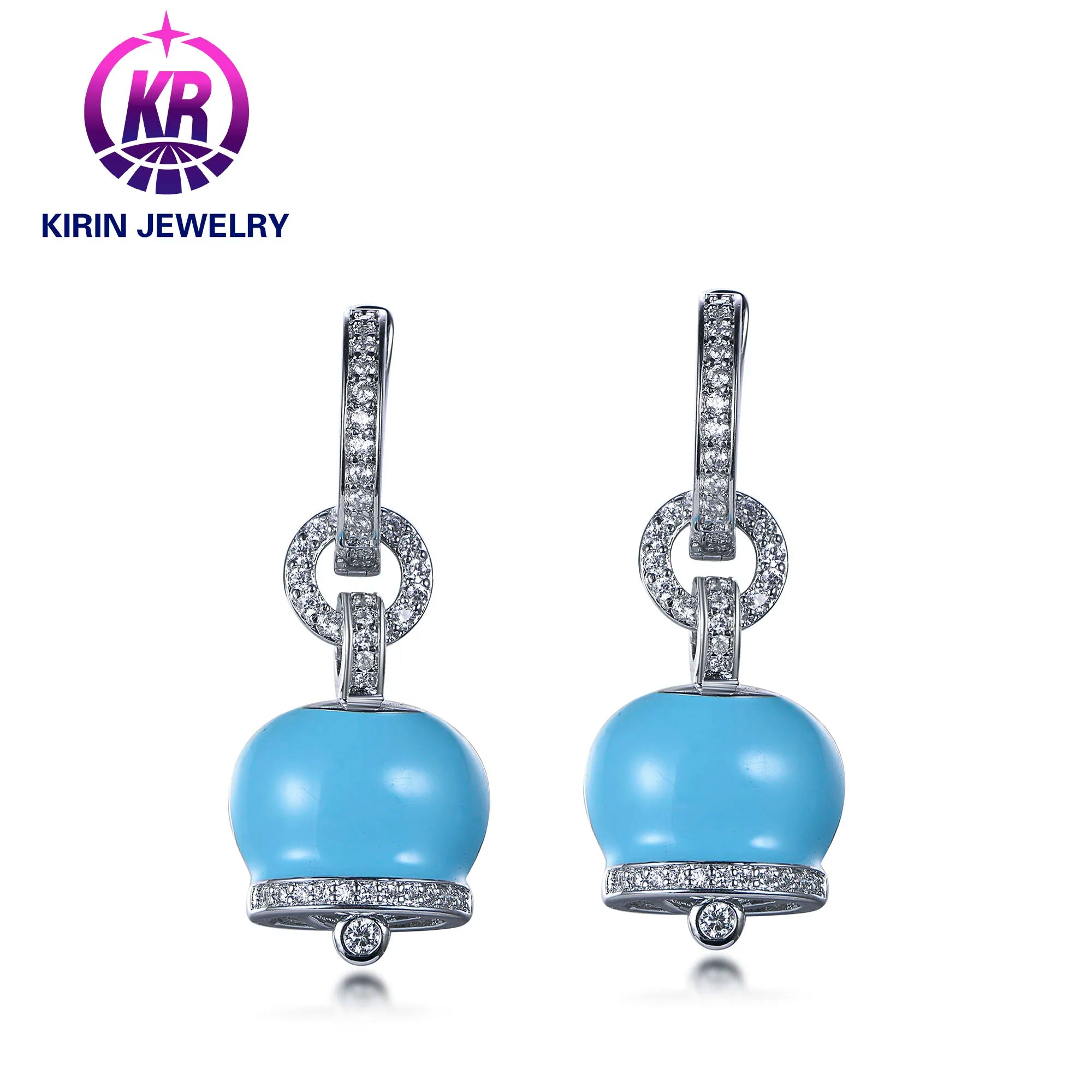 Wholesale Fashion Gemstone Jewelry Light Blue Enamel 3A White Cubic Zirconia Earring Eardrop for Women