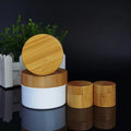 Clear Empty Refillable Glass Bottles Round Cosmetic Jars Container Storage Pot with Natural Bamboo Lids and Sealing Inner Liner