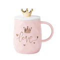 Creative High Temperature Resistant Ceramic Crown Mark Cup with Spoon and Lid Coffee & Milk Mug Wholesale