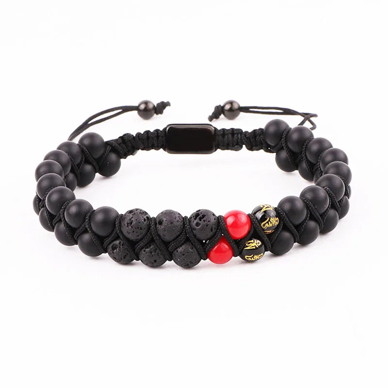 New Design 6mm Natural Stone Matte Onyx Tibetan Buddhism Beads Double Layer Woven Custom Macrame Bracelet JBS12038
