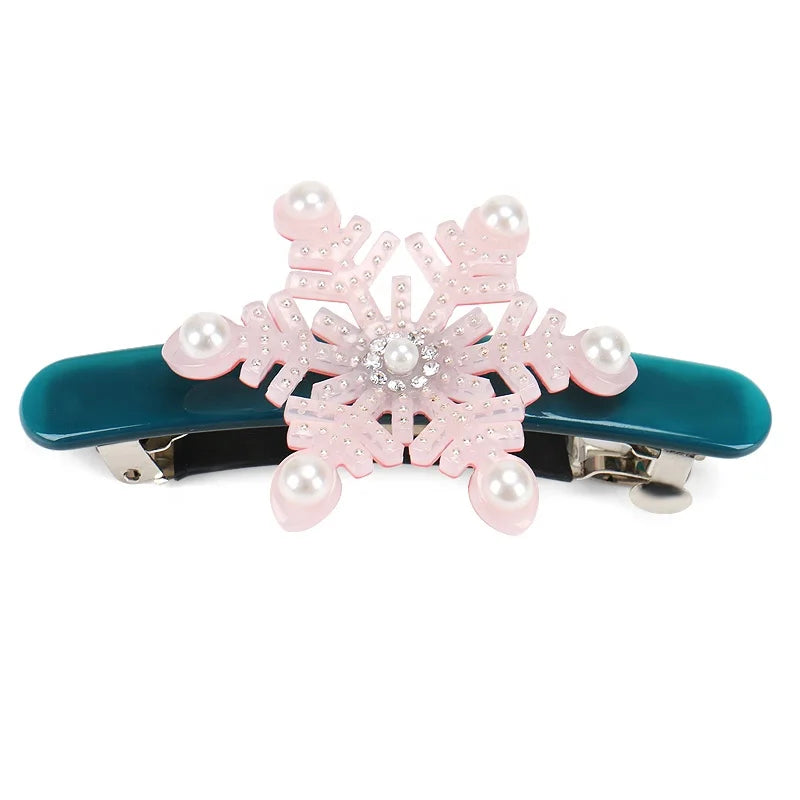 France Style Christmas Snowflake Hair Clips Cellulose Acetate Snowflake Hair Barrette Clips Snowflake France Barrette Clip