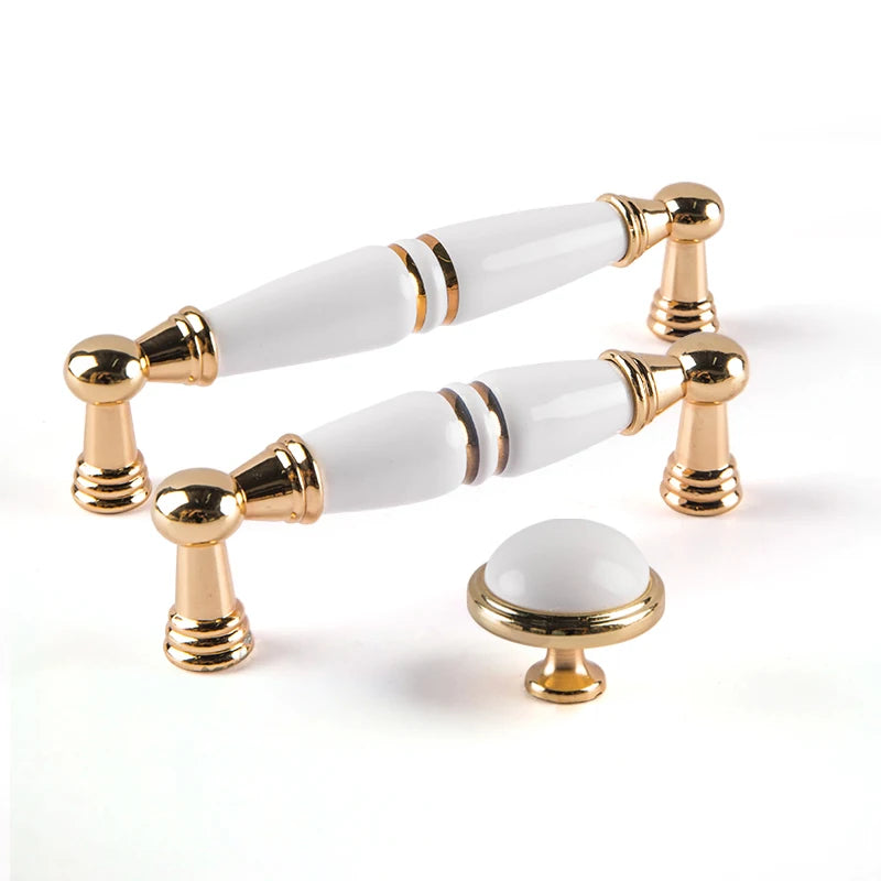 Best Selling Simple Design Gold and White Kitchen Cabinet Drawer Ceramic Handles Furniture Handel Hardware