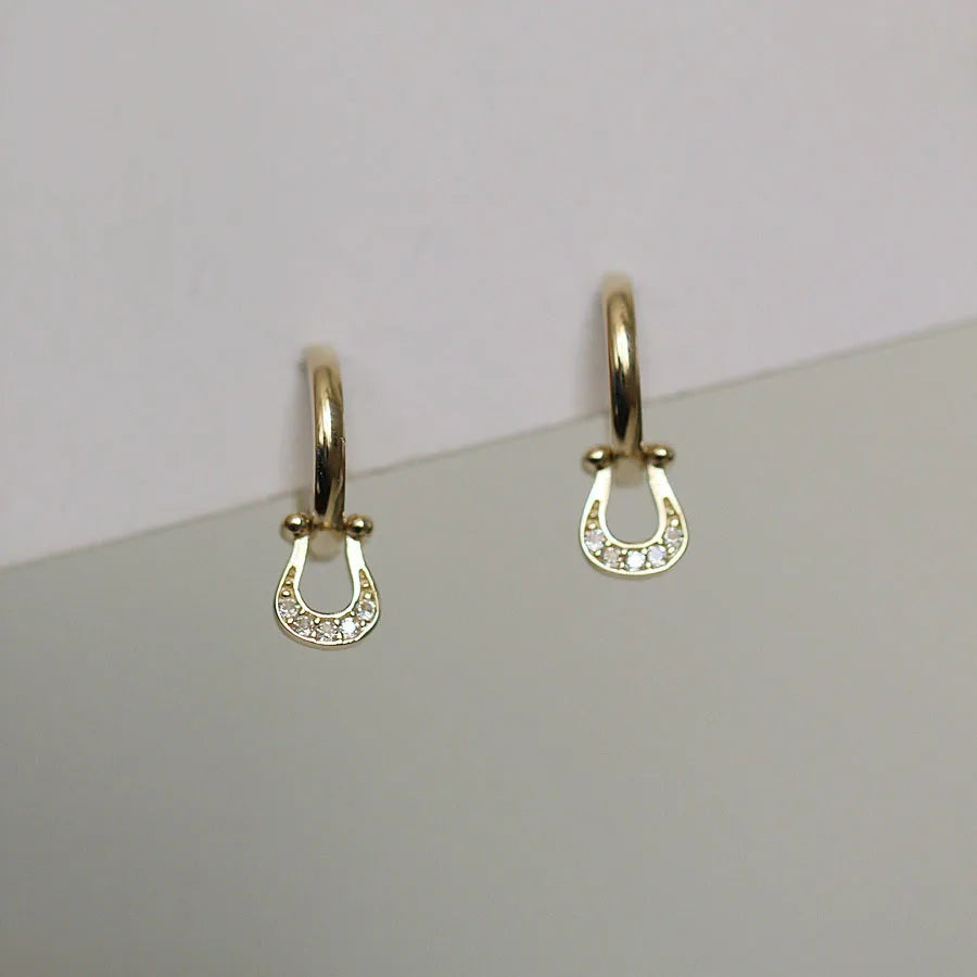E083 925 Sterling Silver Earrings Horse Jewelry 18k Gold Plated Stud Earrings Rhinestone Crystal Horseshoe Jewelry