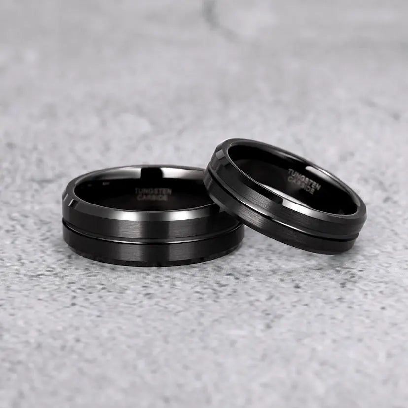 OAHLAN Tungsten Carbide Rings 6mm/8mm Waterproof Black Inlay Brushed Dark Tungsten Black Rings Mens Wedding Bands Dropshipping