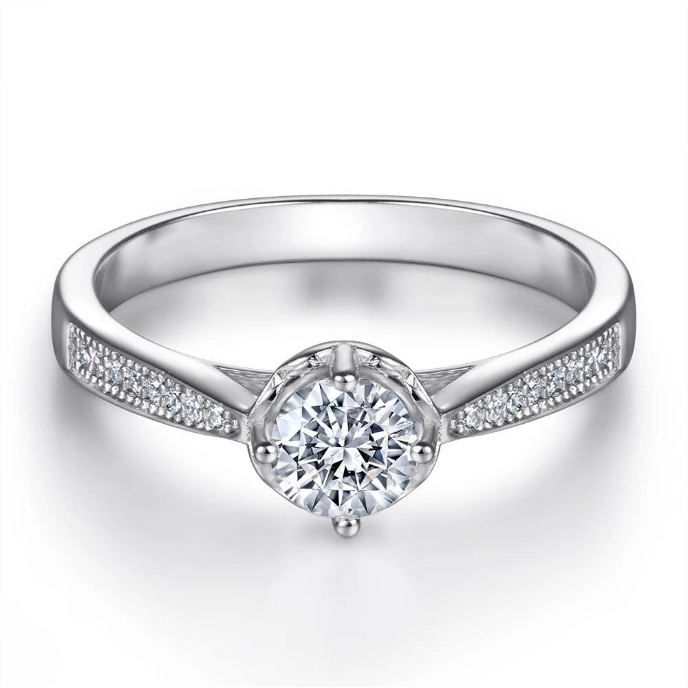 Brilliance Fine Jewelry Round Cut 5.5mm White Gold Plated Permanent Jewelry Wedding Rings for Women