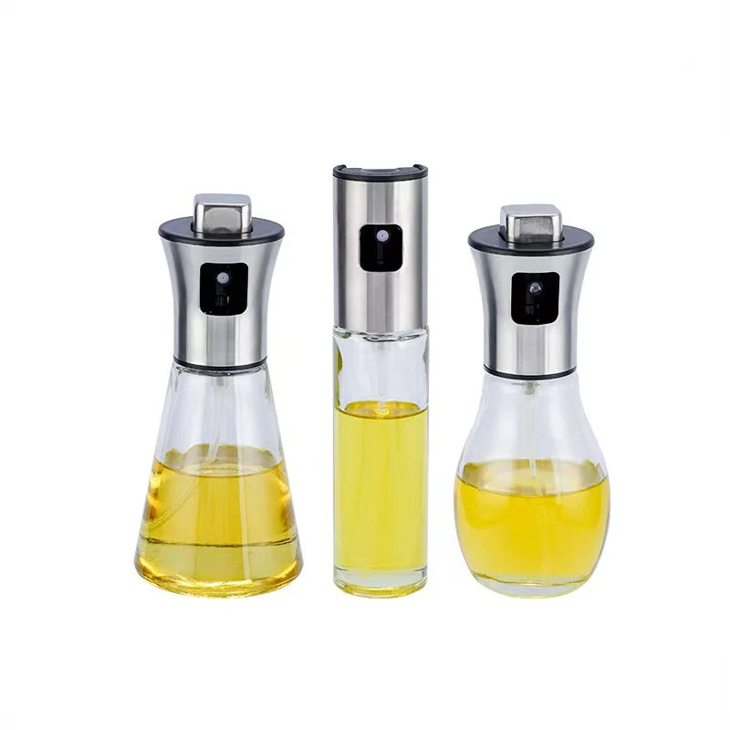 Fashion Design Kitchen BBQ Olive Oil Spray Bottle 100ml 200ml Oil Vinegar Dispenser Cooking Oil Spray Bottle Stainless Steel Cap