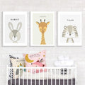Rabbit Tiger Giraffe Elephant Animal Canvas Poster Kids Room Decor Wall Hangings