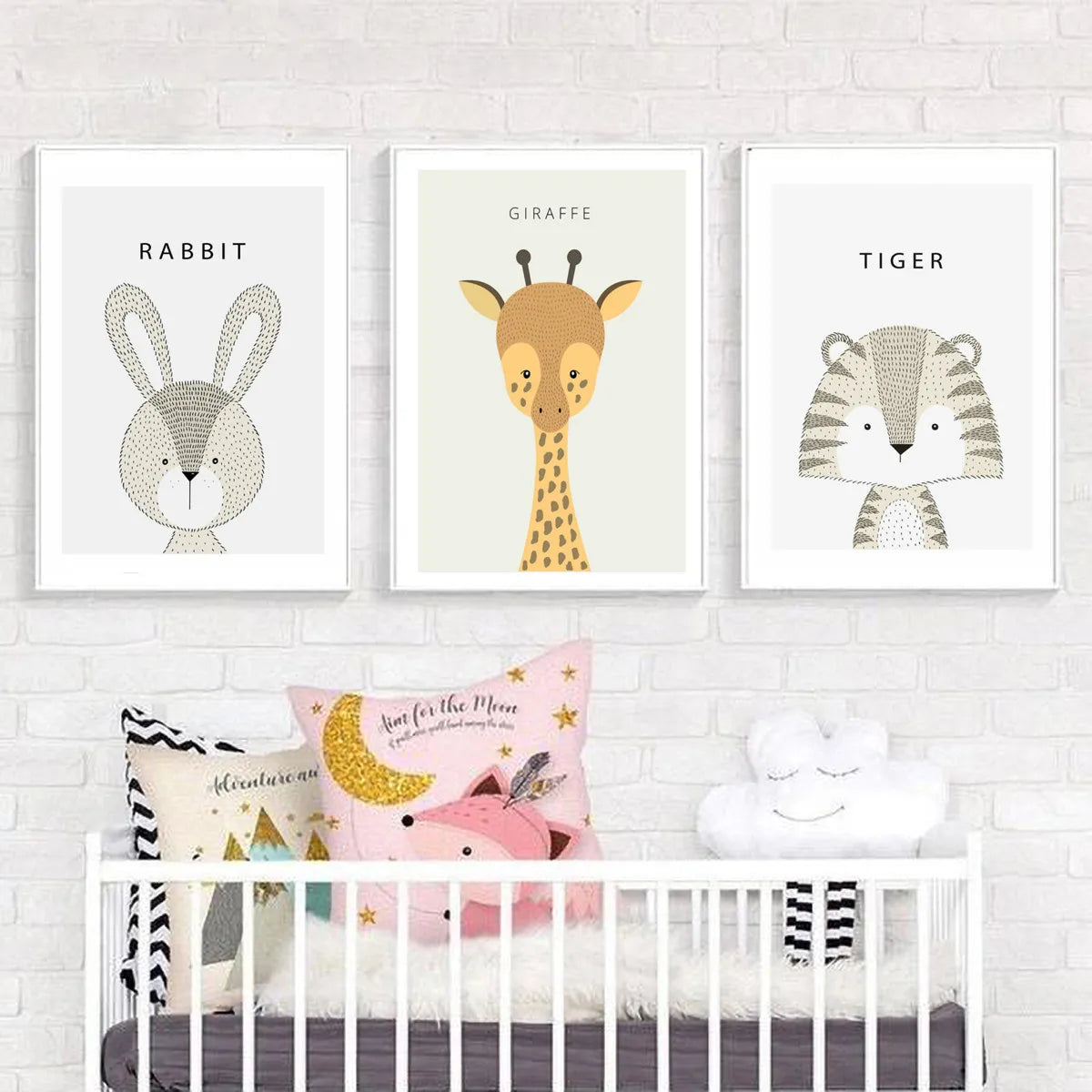 Rabbit Tiger Giraffe Elephant Animal Canvas Poster Kids Room Decor Wall Hangings