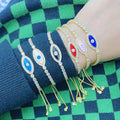 BC1425 Chic Dainty Minimalist 18k Gold Plated Rainbow Enamel Evil Eyes  Charm CZ Micro Diamond Tennis Bracelet for Women Girls