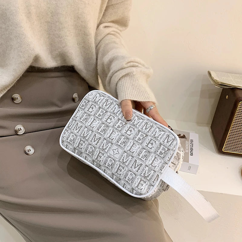 Portable Waterproof PU Softback Striped Makeup Bag Zipper Closure Fashion-Style Cosmetic Organizer Ladies Travel Mini Cases