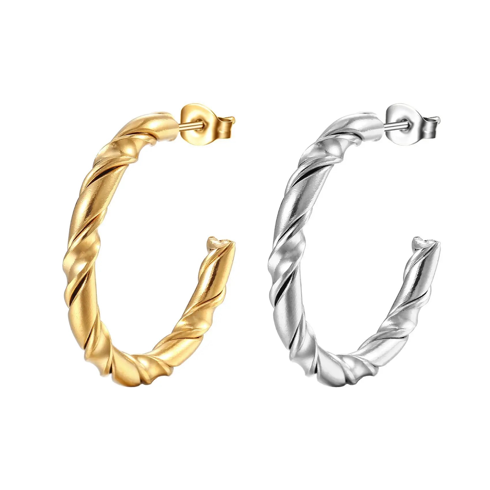 Wholesale Ins Stainless Steel Half Hoop Twist Earring Gold Plated Earrings Jewelry for Women China Manufacturer Factory Supplier