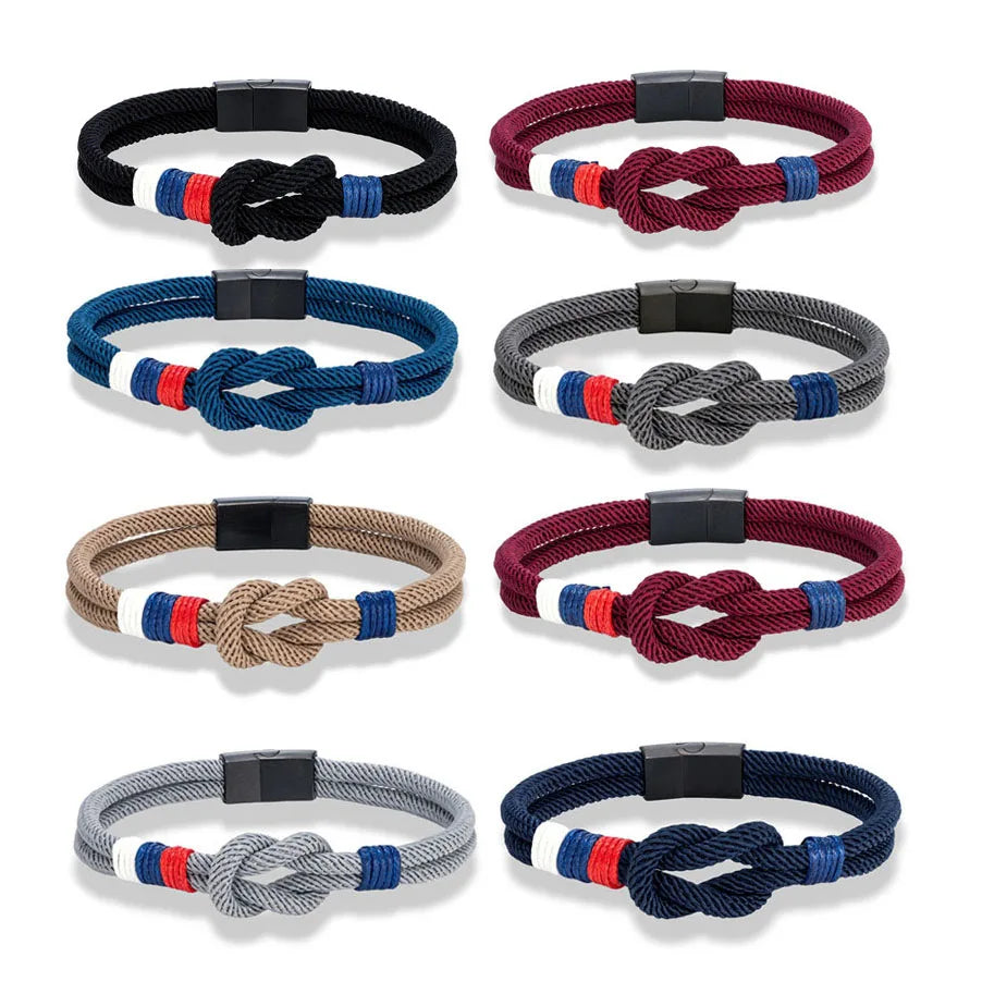 Charm Fashion Sport Camping Nylon Rope Bangles Flag Stainless Steel Magnetic Clasp Bracelet for Couple Jewelry Friendship Gifts