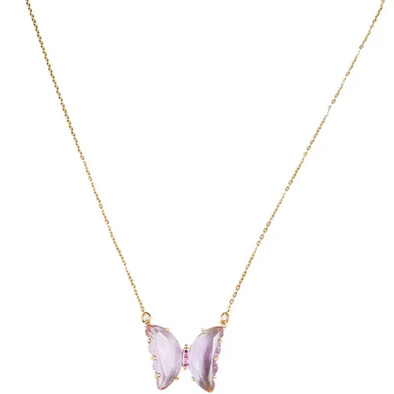 Fashion Classic Gold Plated Alloy Crystal Butterfly Necklace Multicolor Link Chain for Anniversary Wholesale