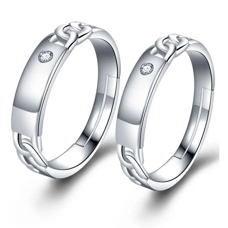 SC Classic Platinum Plated Couple Rings Single Diamond Engagement Rings Romantic Intertwined Love Wedding Rings for Women Men