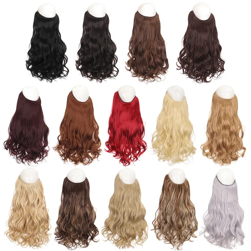 Synthetic 24inch Invisible Hair Wire No Clip Hair Extension Fishing Line Wig Wavy Female False Hair Piece