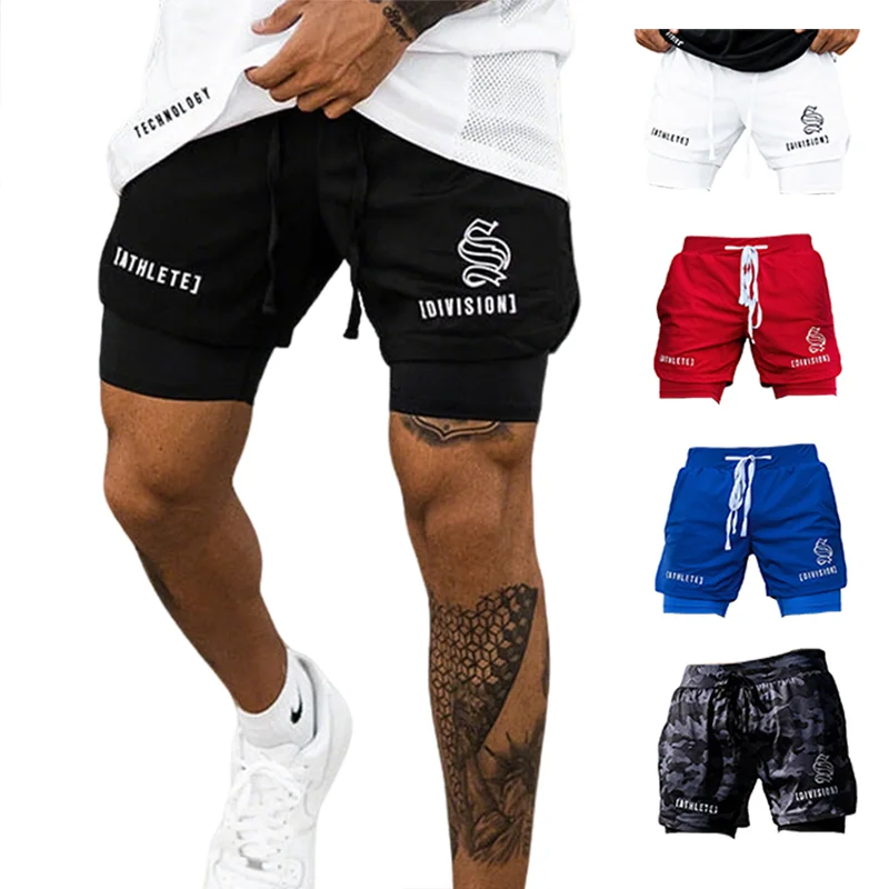 2-in-1 Men's Gym Shorts Custom Logo Basketball Pants Double Layer Nylon With 4-Way Stretch Solid Color Shorts for Running