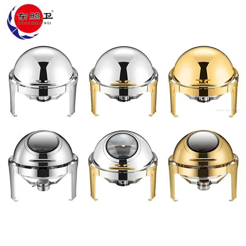 6L Round Rolling Top Buffet Stove  Hotel Wedding Banquet Chafing Dish Buffet Set Luxury Food Display Stand Cheffing Dishes