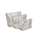 Marble Pattern PU Leather Cosmetic Pouch Set: Zippered Travel Makeup Bags