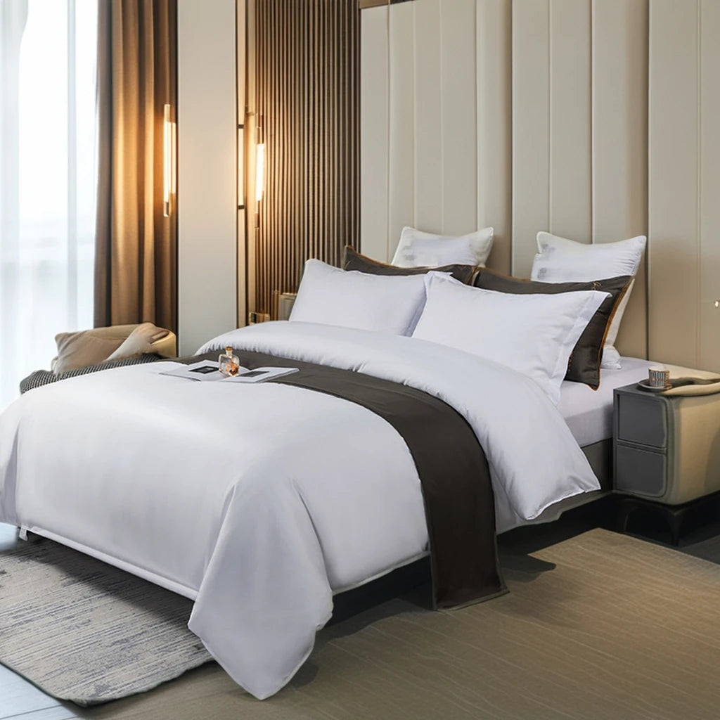 Luxury T250 Star Hotel Linen 100% Cotton Hotel Bed Linen Duvet Cover & Pillow Case Sets Plain White Bed Sheet for Home Use