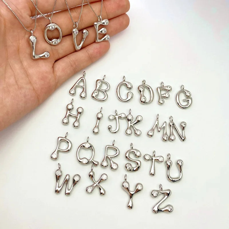 Necklace Pendant Wholesale Fashion Accessories Silver Plated Brass Copper Initial Zircon Letters Charms for Jewelry Making
